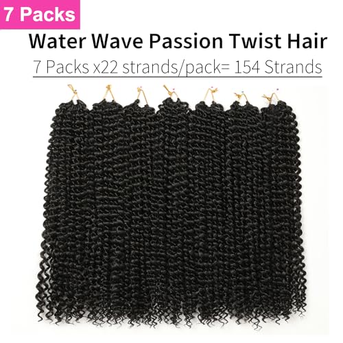 Ubeleco Passion Twist Hair 24 Inch Water Wave Crochet Hair - 7 Packs, 154 Strands, 1B