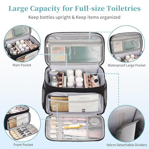 Travel Toiletry Bag with Compartments Waterproof Makeup Organizer for Women & Girls - Black