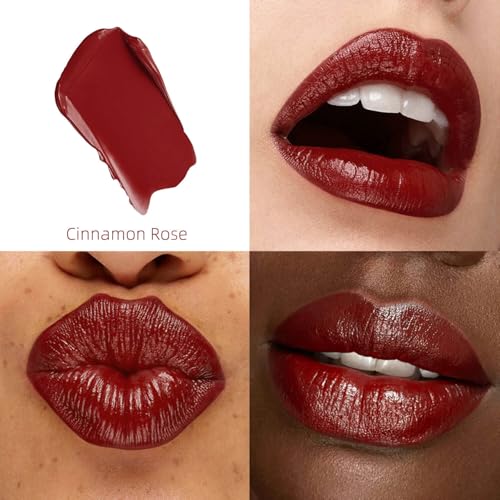 Deep Red Moisturizing Lipstick ? Hydrating Cream Lip Balm for Dry, Chapped Lips, Bold Glossy Finish, Lightweight Vegan Lip Color, Long-Lasting Smooth Wear for Women & Girls (Cinnamon Rose)