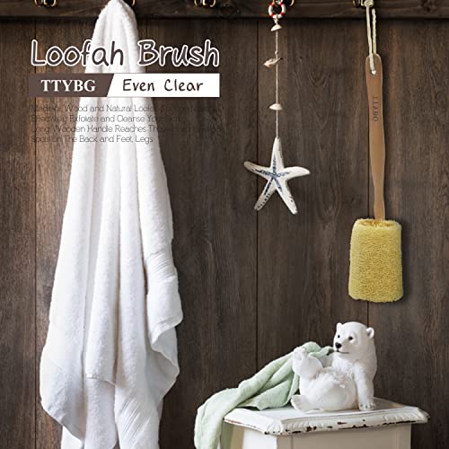 Natural Exfoliating Loofah Luffa Loofa Back Sponge Scrubber Brush with Long Wooden Handle Stick Holder Body Shower Bath Spa Pack of 2