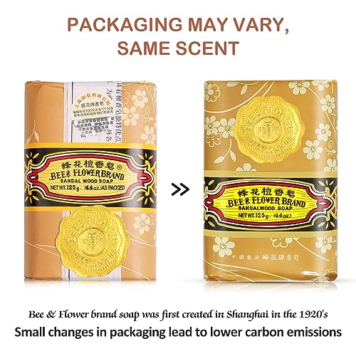 Bee & Flower Soap Bar Sandalwood Soap Moisturizing Bath Bar Soaps Nourishes Your Skin 4.4 oz(Pack of 4)