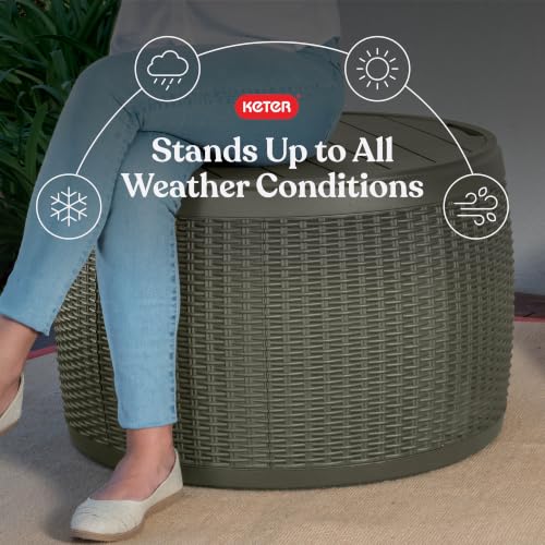 Keter Circa 37 Gallon Outdoor Resin Deck Box & Stool - Green Rattan