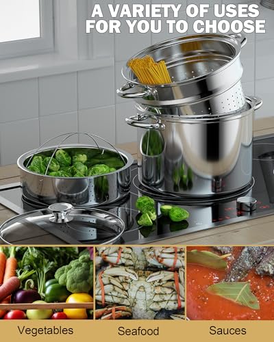 8 Quart Stainless Steel Pasta Pot with Strainer Lid - 3-in-1 Cooking Set