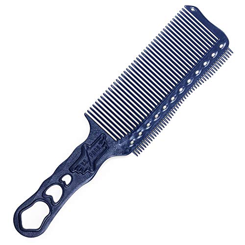 YS Park 282 Slim Flat-Top Comb with Teeth, Concave Design, Blue