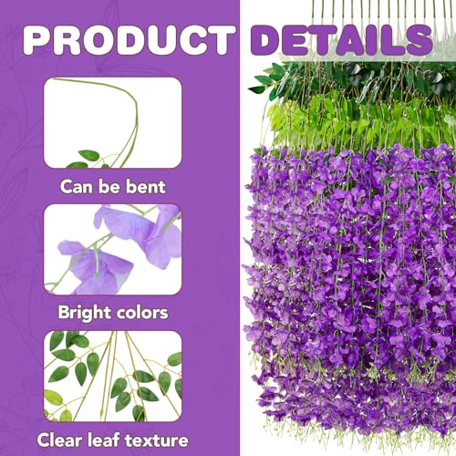 Purple Wisteria Hanging Flowers - 150 Pack Artificial Garden Decor