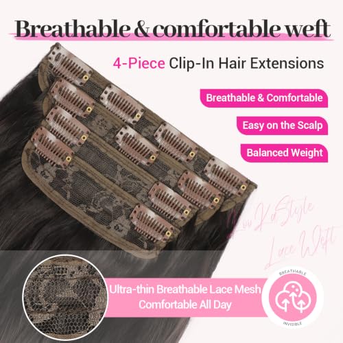 KooKaStyle 20 Inch Curly Clip-In Hair Extensions Rich Dark Brown with Silky Shine