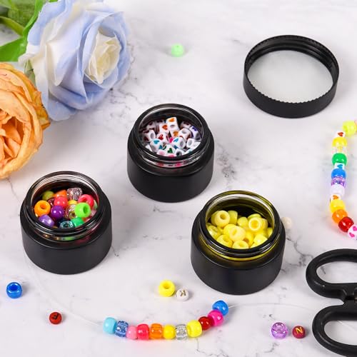 Black Frosted Glass Cosmetic Jars with Airtight Lids - 1oz Small Containers for DIY Skincare & Candles - 24 Pack