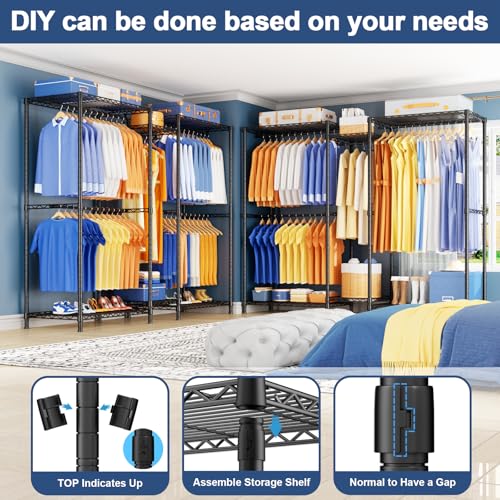 Ulif E12 Pro Heavy Duty Clothing Rack with Shelves - Black, 71" Wide
