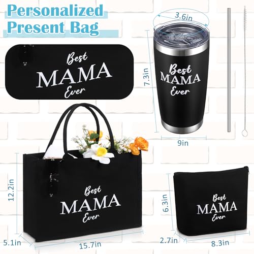 Vesici Mothers Day Appreciation Gifts Mama Canvas Tote Bag with Makeup Bag 20 oz Tumbler for Mom Mother Thanks Gift