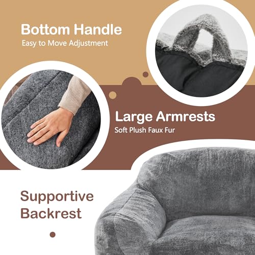 Grey Giant Bean Bag Chair for Adults with Arms - Large Couch with Support