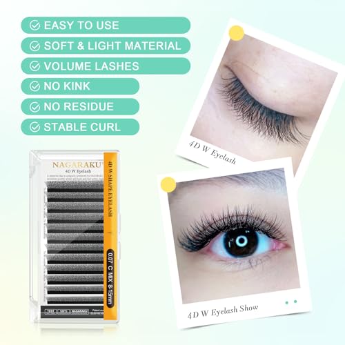 NAGARAKU 4D W Premade Eyelash Fans Mix 8-12mm 5 Trays - Black