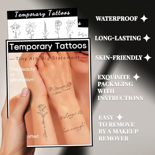 Cerlaza Temporary Tattoos Adult, 29 Styles Fake Tattoos Semi Permanent Tattoo for Women Girls, Realistic Long Lasting Small Rose Tatoo Temporary Kits Flower Floral Stickers Body Art for Hand Neck