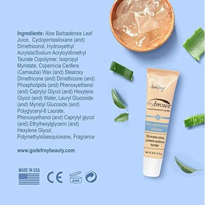 Godefroy Mybrows Post Application Solution To Extend the Life and Remove Shine for Temporary Tattoos, Eyebrow Transfers, & Brow Stamps, .27 Oz