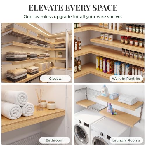 Solid Pine Wire Shelf Covers - 12 Inch Depth x 24 Inch Length, Tool-Free Pantry Rack (Variation: 12" D / 24" L)