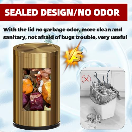 Gold Bathroom Trash Can with Lid - 4.7 Gallon Stainless Steel Garbage Bin with Flipping Cover - LEASYLIFE Variation
