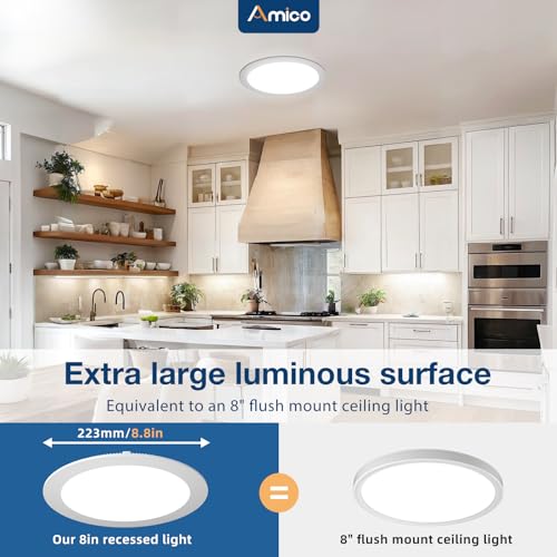 Amico 12 Pack 8-Inch White LED Recessed Canless Downlights with 5 CCT Options