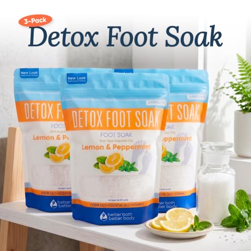 Detox Foot Soak 3 Pack Bundle - 32 Ounces Epsom Salt Foot Spa Soothing Soaks