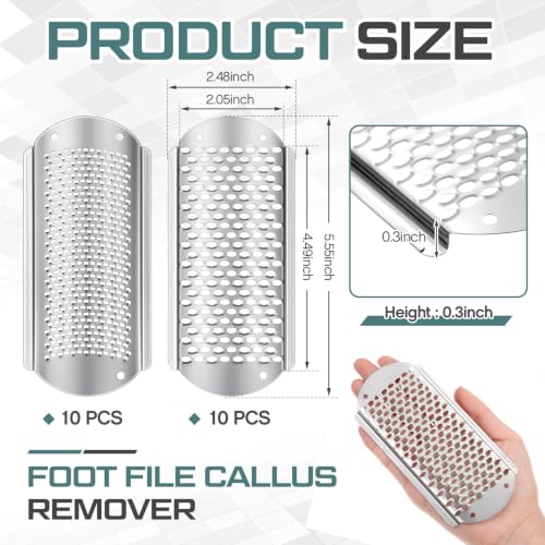 20 Pack Silver Foot File Replacement Blades Callus Remover Pedicure Rasp - Detachable Stainless Steel Scrubber for Hard Skin