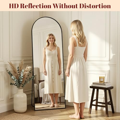 Full Length Arched Floor Mirror with Stand - 71x28 Black, Shatterproof Glass