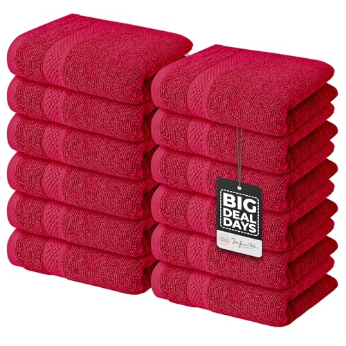 Infinitee Xclusives Premium Red Kitchen Towels ? Pack of 6, 100% Cotton 15 x 25 Inches Absorbent Dish Towels + Washcloths Set ? Pack of 12, 13x13 Inches 100% Cotton Wash Cloths