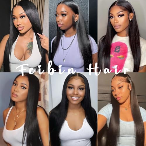 Feibin 20 Inch Straight Virgin Human Hair Bundles - 3 Pack, Natural Black