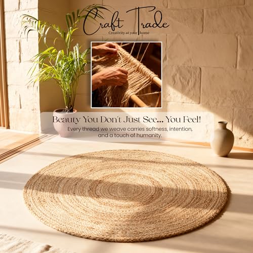 Natural Jute Area Rug 6ft Round Braided Farmhouse Home Decor