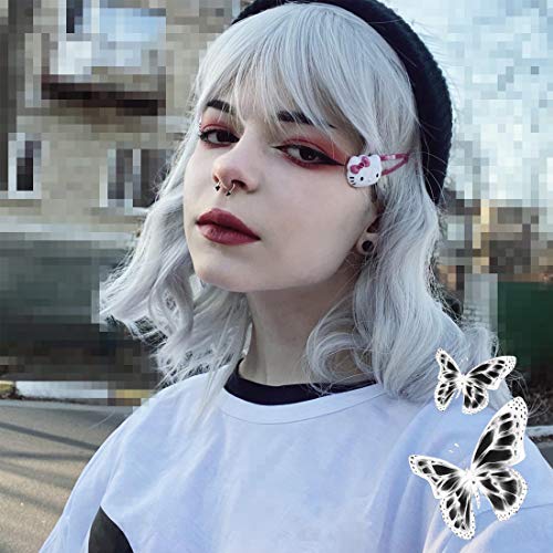 14-inch Silver White Curly Wavy Short Bob Wig with Bangs for Women - Cosplay & Daily Use