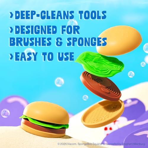 wet n wild SpongeBob Sponge & Brush Cleansing Pads, Flexible Silicone Cleaning Surface, Deep-Cleans All Brush Sizes ? Krabby Patty