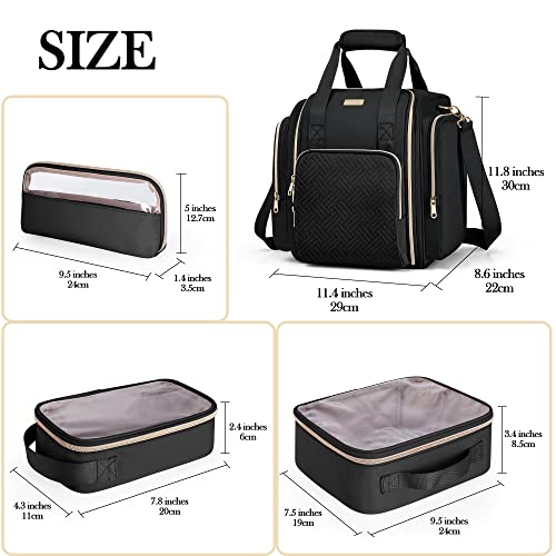 Travel Makeup Bag with 5 Removable Cases, Large Cosmetic Case Make up Organizer with Strap and Multiple Storage Pockets, Black (Patented Design)