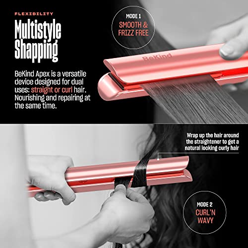BeKind Apex 2-in-1 Flat Iron Hair Straightener and Curler - 1 Inch Peach - Style & Travel Friendly
