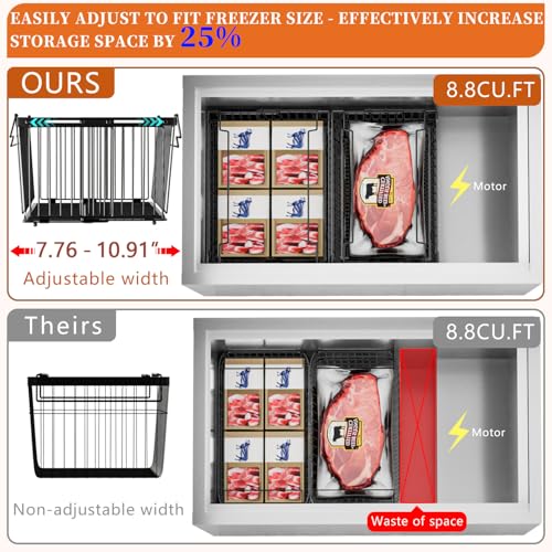 Large Freezer Organizer Bins for 5-9 Cu.Ft - Leak-Proof Bottom, Black 4Pack