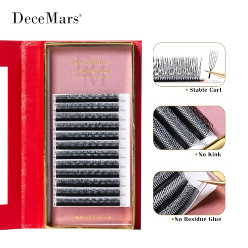 DeceMars 10D U Shaped Eyelash Extensions Easy Fans Double Tips 5D Russian Volume Crisscross Eyelashes Natural Soft YY Lash Extensions Handwoven Mesh Wispy Clusters Matte Black-0.07mm-D-8-15mm Mix