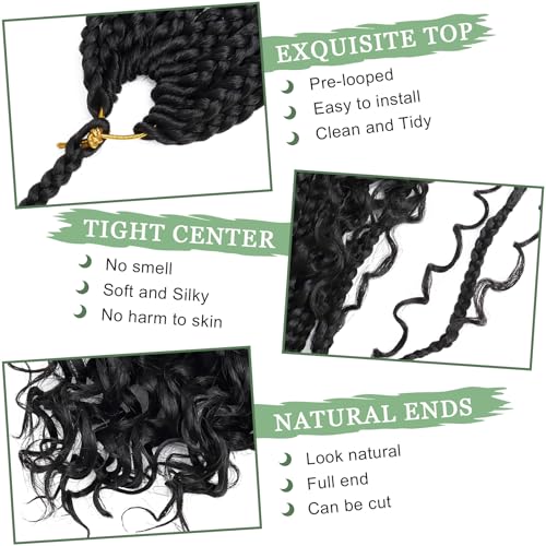 8 Pack Boho Box Braids Crochet Hair Extensions - 1B / 8 Inch Pre-Looped Synthetic