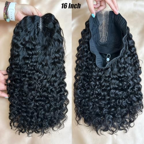 Natural Black 16-Inch Curly Water Wave Human Hair Glueless Bob Wig - 2x6 HD Lace