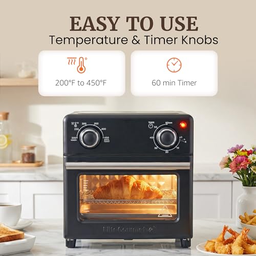 Elite Gourmet 8.5Qt Compact Air Fryer Oven - Black, Adjustable Controls