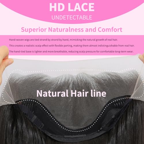 Natural Black Synthetic Lace Front Wigs 26 Inch Pre Plucked HD 13x4 for Women