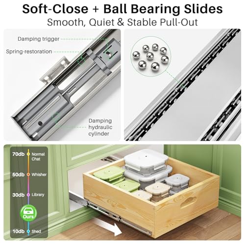 15-Inch Wide Pull Out Cabinet Organizer with Soft Close Drawers - Heavy Duty Solid Wood Shelves