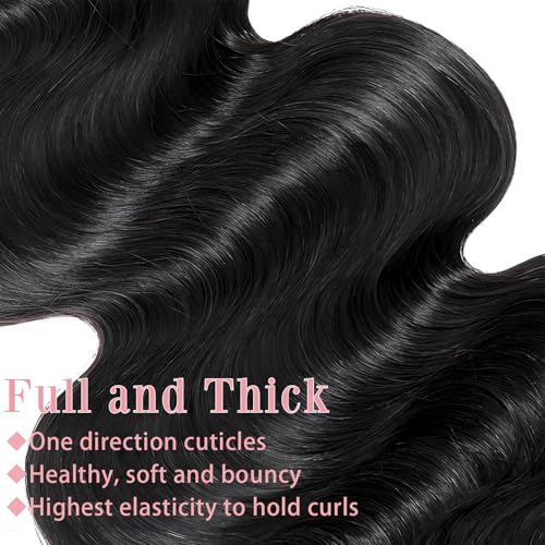 12A Human Hair Body Wave Bundles 24 Inch Natural Black - Double Weft, Virgin Brazilian Hair