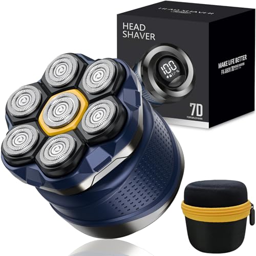 Navy Blue Head Shaver for Bald Men - 7D Floating Razor with Travel Case