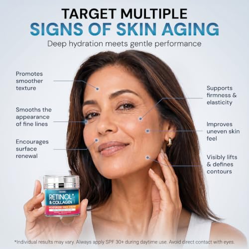 MOONRIN COSMETICS Retinol Cream 3.7 Oz Pack of 2 - Anti-Aging Face Moisturizer with Hyaluronic Acid & Collagen for Day & Night