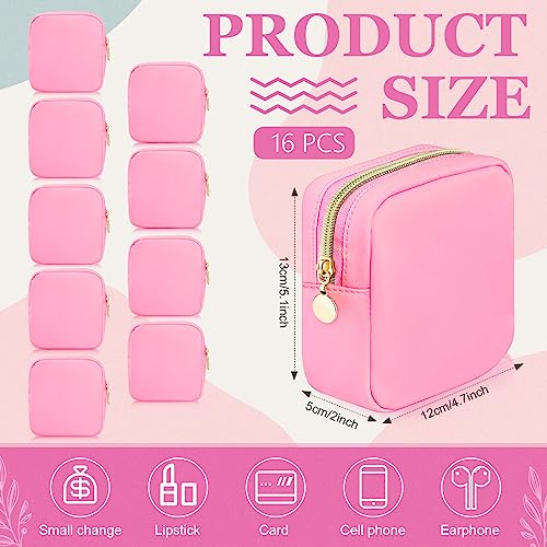 Giesiery Bulk 16 Pcs Preppy Makeup Bags Pink Nylon DIY Craft Zipper Pouch for Bridal/Proposal Gifts, Travel Toiletry Organizer