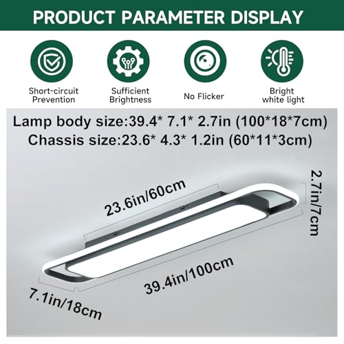 Modern LED Ceiling Light 39 Inch Flush Mount Fixture, Cool White - Long Ring Variation