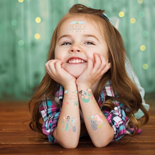 Cheerland Mermaid Temporary Tattoos Under the Sea Creature Stickers Underwater Arts for Ocean Theme Birthday Decoration Beach Baby Shower Picnic School Rewards Party Favors 108pcs