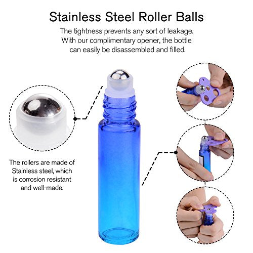 PrettyCare Rainbow 60 Pack Refillable Essential Oil Roller Bottles with Golden Cap, 10ml