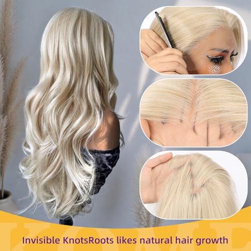 Dofami Lumi Blonde 13x4 Synthetic Lace Front Wig with Middle Part - Blonde #R10119, 26 Inch, Glueless, Natural Look