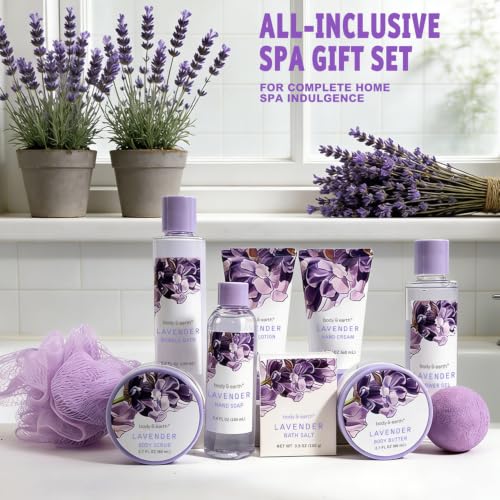 Lavender Spa Gift Basket Set for Women - 11 Piece Body & Bath Care Gifts