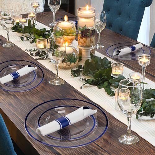 Dark Blue Disposable Plastic Plates Set for 100 Guests - 700 Pcs