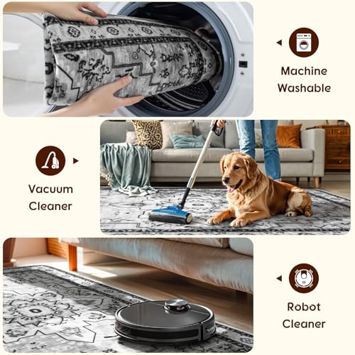 LBRO2M Gray 9x12 Machine Washable Pet-Friendly Area Rug - Low Pile, Non Slip