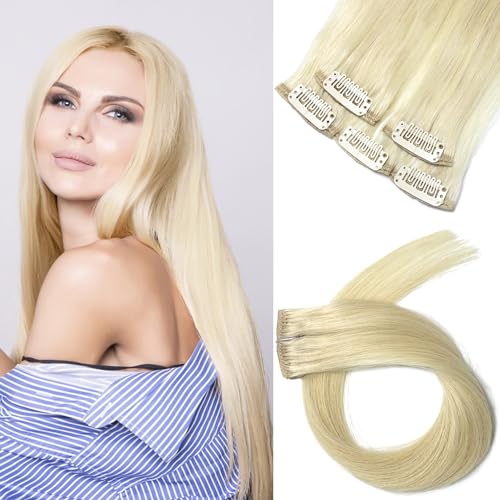 Light Platinum Blonde Clip-In Hair Extensions 18 Inch 5PCS Remy Human Hair - Variation 60A