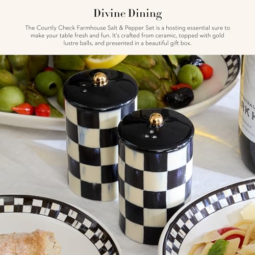 MACKENZIE-CHILDS Ceramic Salt & Pepper Set with Courtly Check Design, Black & White